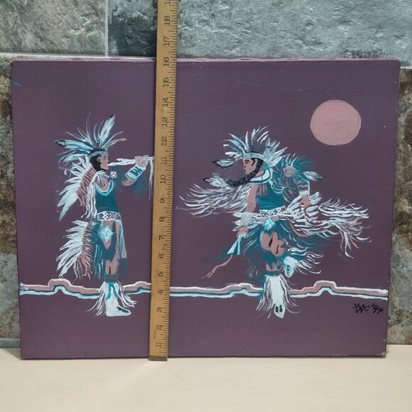 Vintage Native American Eagle Dance Canvas Painting 1994 Signed - Picture 10 of 13